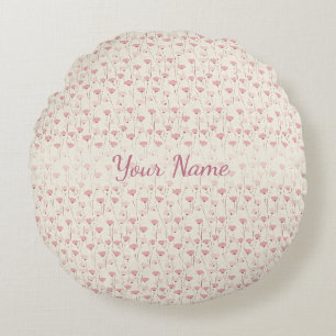 Cosy Warm Pink Floral Pattern Personalised  Round Cushion