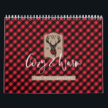 Cosy & Warm | Red Buffalo Plaid Reindeer Monogram Calendar<br><div class="desc">Cosy & Warm Vintage Wilderness Reindeer Christmas featuring our rustic vintage style hand-drawn black etched ink wilderness reindeer wearing glasses, with a cosy red buffalo plaid winter scarf wrapped around the reindeer's neck. The design incorporates a modern flair and paired with the cosy and warm feeling of red buffalo plaid...</div>