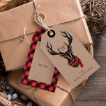 Cosy & Warm | Red Buffalo Plaid Reindeer Monogram Gift Tags<br><div class="desc">Cosy & Warm Vintage Wilderness Reindeer Christmas featuring our rustic vintage style hand-drawn black etched ink wilderness reindeer wearing glasses, with a cosy red buffalo plaid winter scarf wrapped around the reindeer's neck. The design incorporates a modern flair and paired with the cosy and warm feeling of red buffalo plaid...</div>