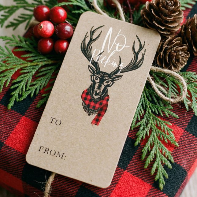 Cosy & Warm Red Buffalo Plaid Reindeer No Peeking Label (Cozy & Warm Red Buffalo Plaid Reindeer No Peeking Label)