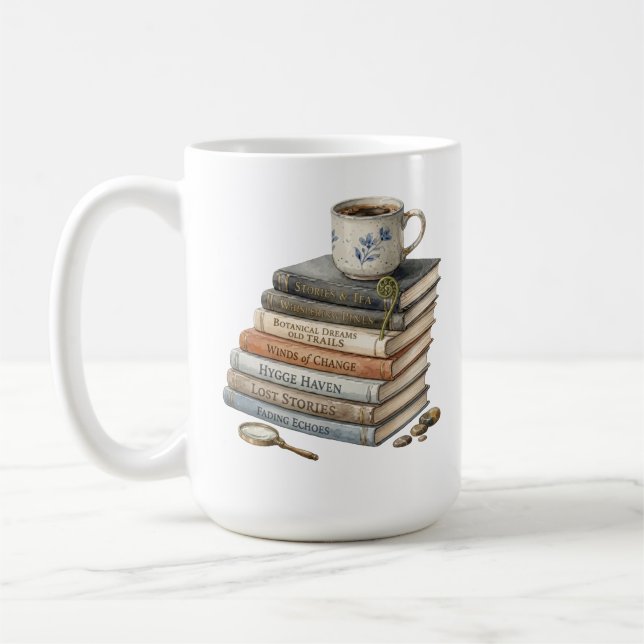 Cosy Watercolor Book Stack with Tea Cup Hygge Have (Left)