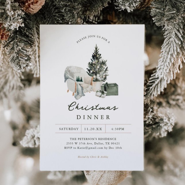 Cosy Watercolor Christmas Dinner Party Invitation (Creator Uploaded)