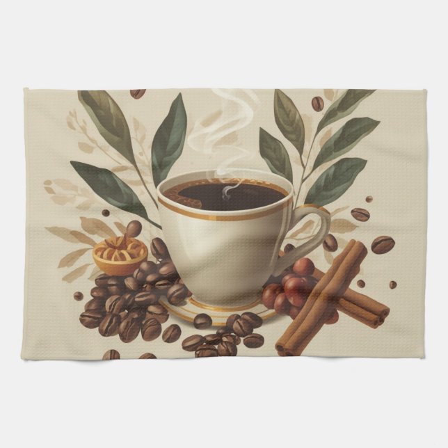 Cosy Watercolor Coffee Kitchen Towel (Horizontal)