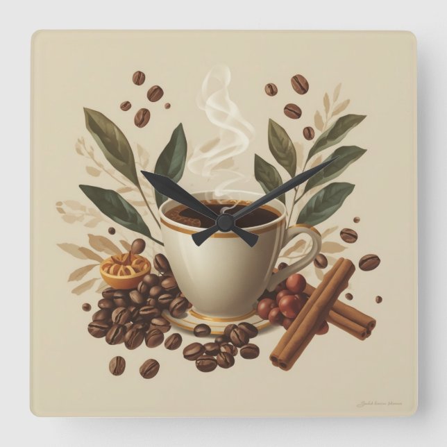 Cosy Watercolor Coffee Wall Clock (Front)