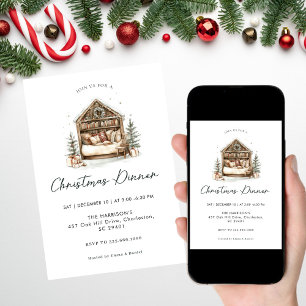 Cosy watercolor  Holiday Dinner Christmas Invitation