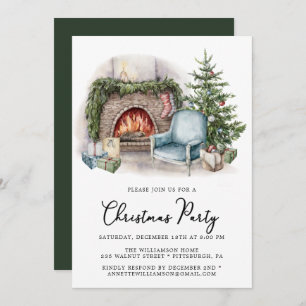 Cosy Watercolor Home Christmas Party Invitation