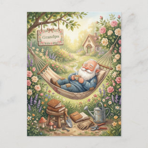 Cosy Watercolor Illustration of a Gnome Sleeping Postcard