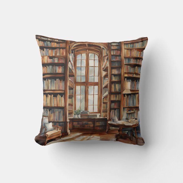 Cosy Watercolor Library Cushion (Front)
