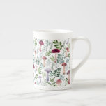 Cosy Watercolor Mushrooms Pattern     Bone China Mug<br><div class="desc">Hand Painted Watercolor mushrooms and greenery leaves</div>
