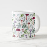 Cosy Watercolor Mushrooms Pattern    Large Coffee Mug<br><div class="desc">Hand Painted Watercolor mushrooms and greenery leaves</div>