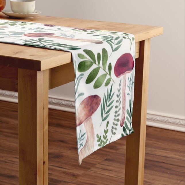 Cosy Watercolor Mushrooms Pattern     Short Table Runner (In Situ)