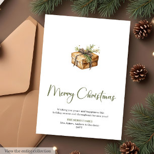 Cosy Watercolor Pine Wreath Christmas Greeting  Holiday Card