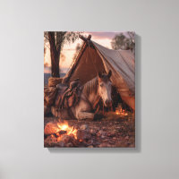 Cosy Western Tent Horse Campfire Art