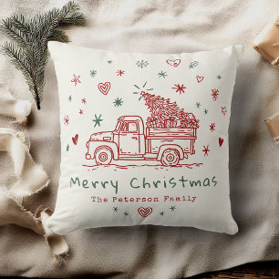 Cosy Whimsical Retro Christmas Truck Family Photo Cushion