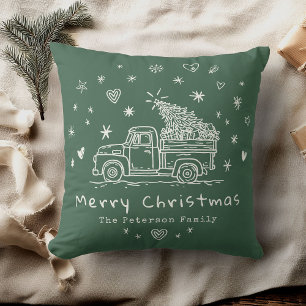 Cosy Whimsical Retro Christmas Truck Family Photo Cushion