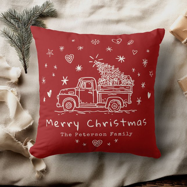 Cosy Whimsical Retro Christmas Truck Family Photo Cushion (Creator Uploaded)