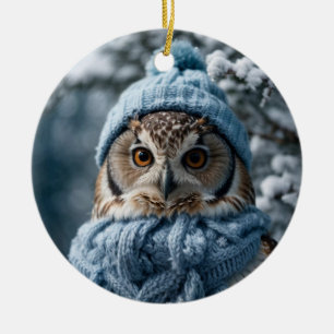 Cosy Whimsical Winter Wonderland Owl Ceramic Tree Decoration