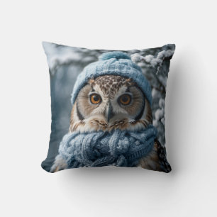 Cosy Whimsical Winter Wonderland Owl Cushion