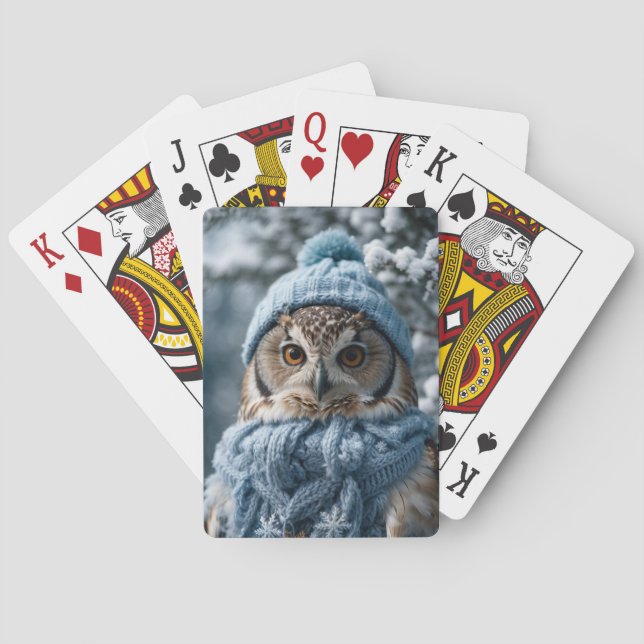 Cosy Whimsical Winter Wonderland Owl Playing Cards (Back)