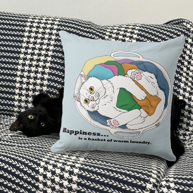 Cosy White Cat Laundry Basket Funny Blue Cushion (Creator Uploaded)