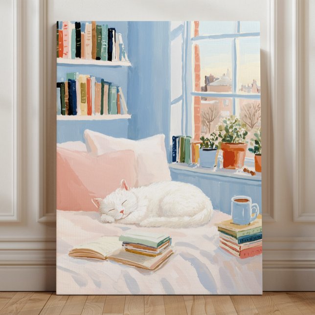 Cosy White Cat Reading Nook Art Print (Creator Uploaded)