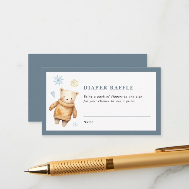 Cosy Winter Baby Shower Diaper Raffle Ticket Enclosure Card (Front/Back In Situ)