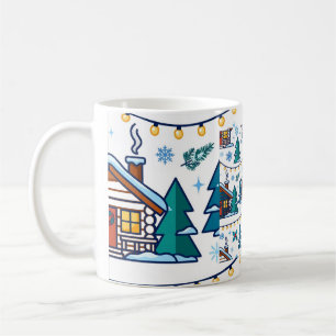 Cosy Winter Cabin Christmas Lights Pattern Coffee Mug