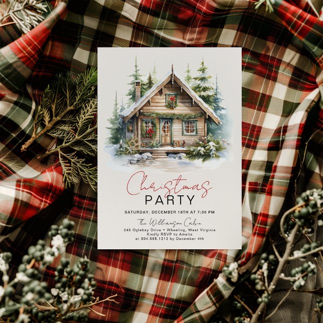 Cosy Winter Cabin Christmas Party Invitation  (Cozy Cabin Christmas Party)