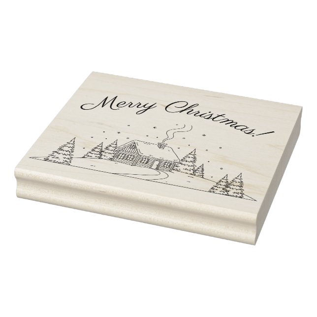 Cosy Winter Cabin Christmas Scene Rubber Stamp (Stamp)