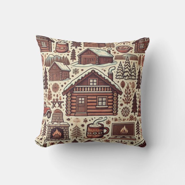 Cosy Winter Cabin Cushion (Front)