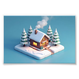 Cosy Winter Cabin in a Snowy Landscape Photo Print