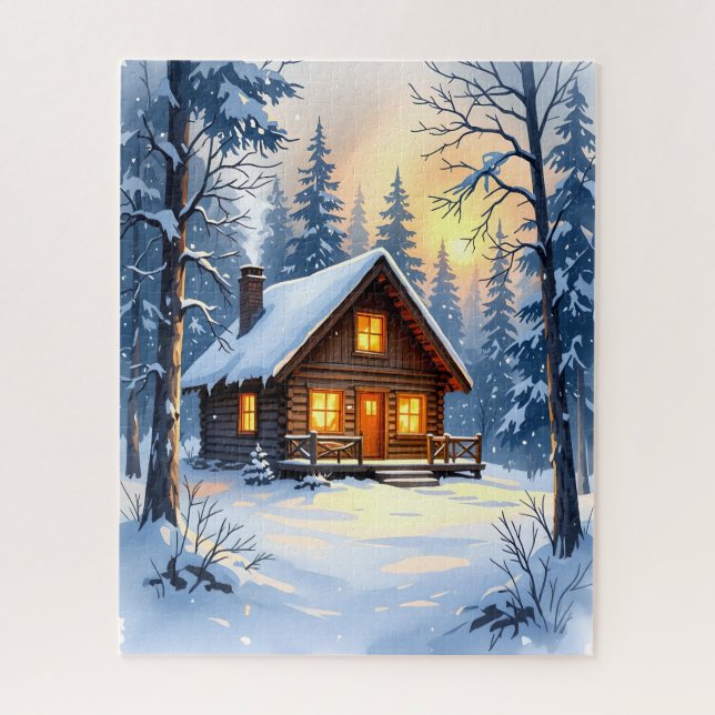 Cosy Winter Cabin in the Snowy Woods Jigsaw Puzzle (Vertical)