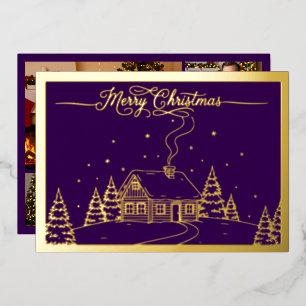 Cosy Winter Cabin , Merry Christmas, Purple, Gold