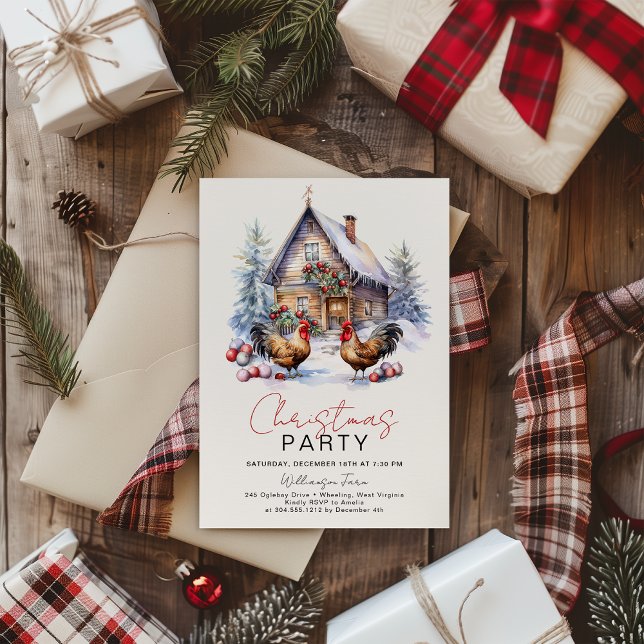 Cosy Winter Chicken Farm Christmas Party  Invitation (Creator Uploaded)