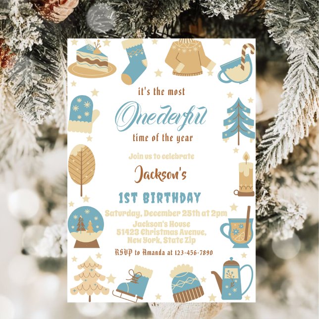 Cosy Winter christmas holiday 1st Birthday party Invitation (Creator Uploaded)