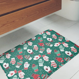 Cosy Winter Christmas Mittens Pattern in Green Bath Mat