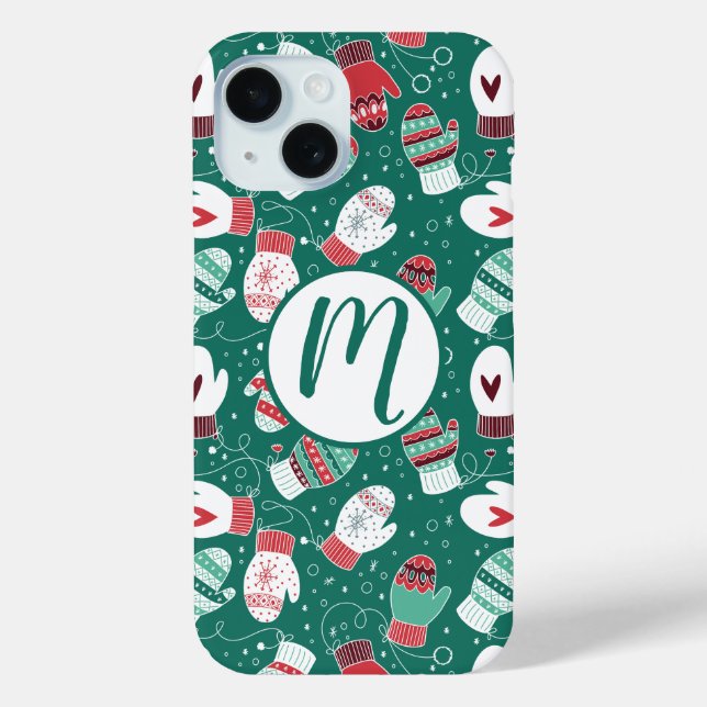 Cosy Winter Christmas Mittens Pattern in Green Case-Mate iPhone Case (Back)