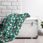 Cosy Winter Christmas Mittens Pattern in Green Fleece Blanket<br><div class="desc">This novelty pattern design features hand drawn mittens with unique doodled designs on each mitten, perfect for the chilly winter season. Each adorable mitten has snowflakes, hearts, festive stripes, strings and pom poms in knitted style, and are surrounded by snowflake dots. Coloured in a classic Christmas colour palette of deep...</div>