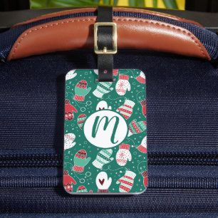 Cosy Winter Christmas Mittens Pattern in Green Luggage Tag