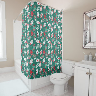 Cosy Winter Christmas Mittens Pattern in Green Shower Curtain