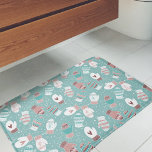 Cosy Winter Christmas Mittens Pattern in Mint Bath Mat<br><div class="desc">This novelty pattern design features hand drawn mittens with unique doodled designs on each mitten, perfect for the chilly winter season. Each adorable mitten has snowflakes, hearts, festive stripes, strings and pom poms in knit pattern style, and are surrounded by snowflake dots. Coloured in a modern Christmas colour palette of...</div>