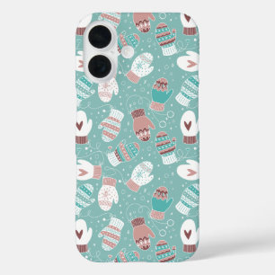 Cosy Winter Christmas Mittens Pattern in Mint iPhone 16 Case