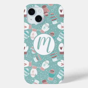 Cosy Winter Christmas Mittens Pattern in Mint iPhone 15 Case