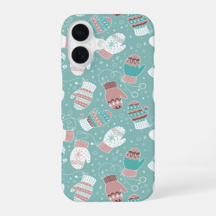 Cosy Winter Christmas Mittens Pattern in Mint iPhone 16 Case