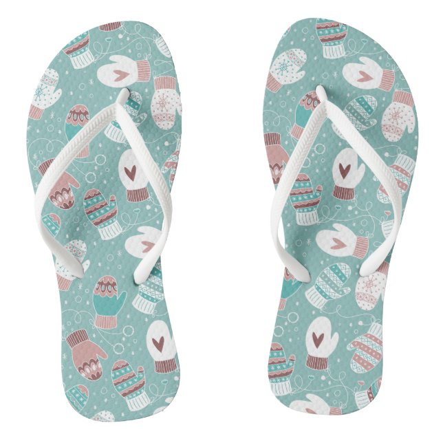 Cosy Winter Christmas Mittens Pattern in Mint Jandals (Footbed)