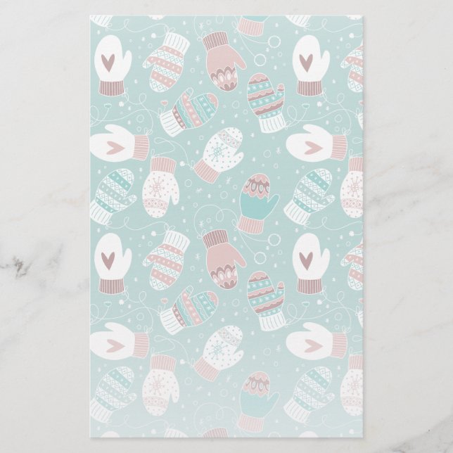 Cosy Winter Christmas Mittens Pattern in Mint Stationery (Front)