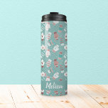 Cosy Winter Christmas Mittens Pattern in Mint Thermal Tumbler<br><div class="desc">This novelty pattern design features hand drawn mittens with unique doodled designs on each mitten, perfect for the chilly winter season. Each adorable mitten has snowflakes, hearts, festive stripes, strings and pom poms in knit pattern style, and are surrounded by snowflake dots. Coloured in a modern Christmas colour palette of...</div>