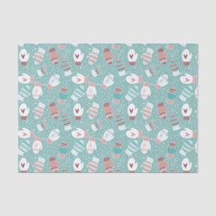 Cosy Winter Christmas Mittens Pattern in Mint Tissue Paper