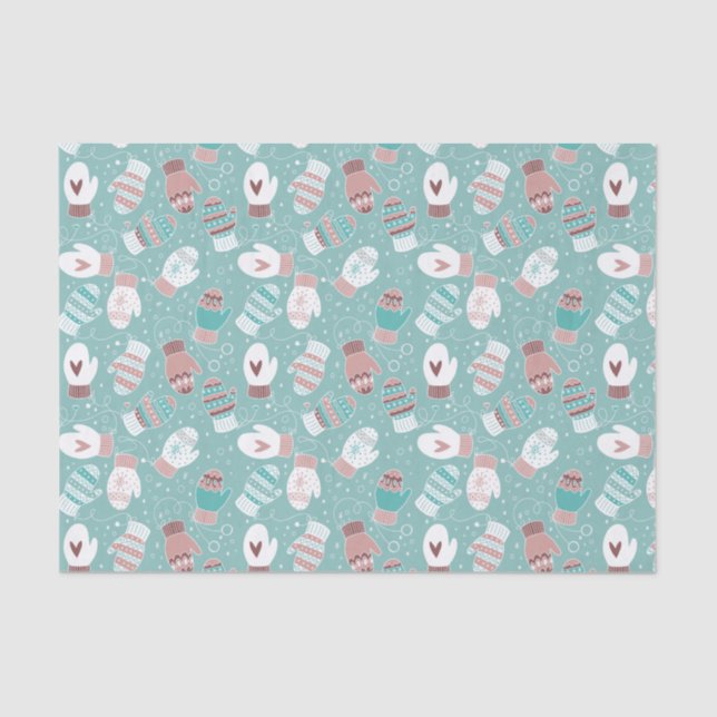 Cosy Winter Christmas Mittens Pattern in Mint Tissue Paper (Front)
