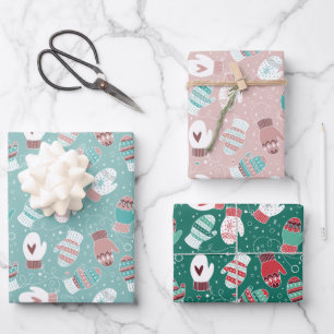 Cosy Winter Christmas Mittens Pattern Set Wrapping Paper Sheet